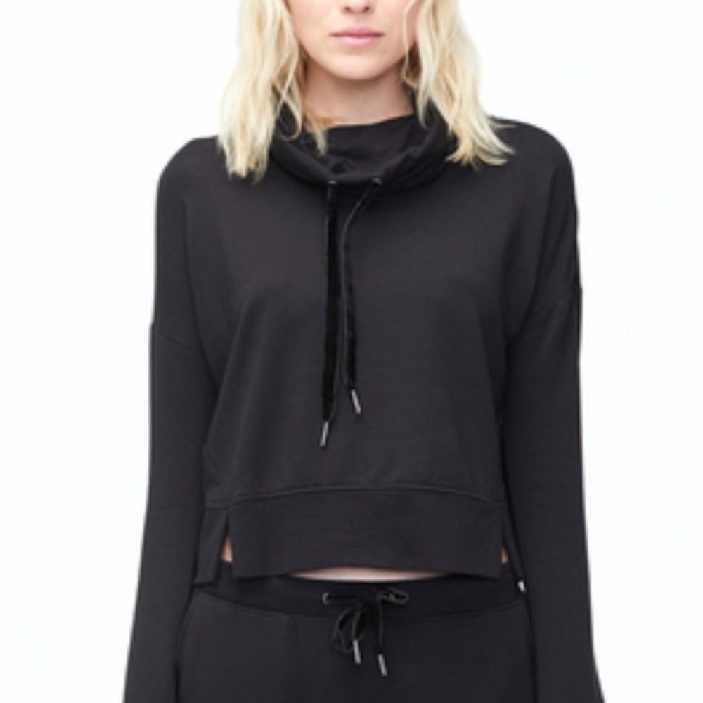 Ugg Cropped Black Cowl Funnel Neck Sweat Shirt Pullover With Velvet Strings